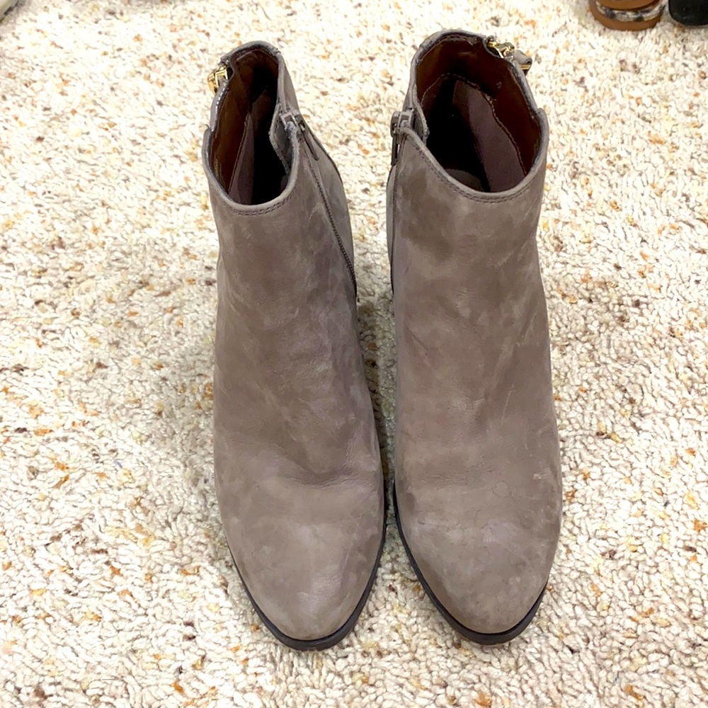 Gray and brown booties
